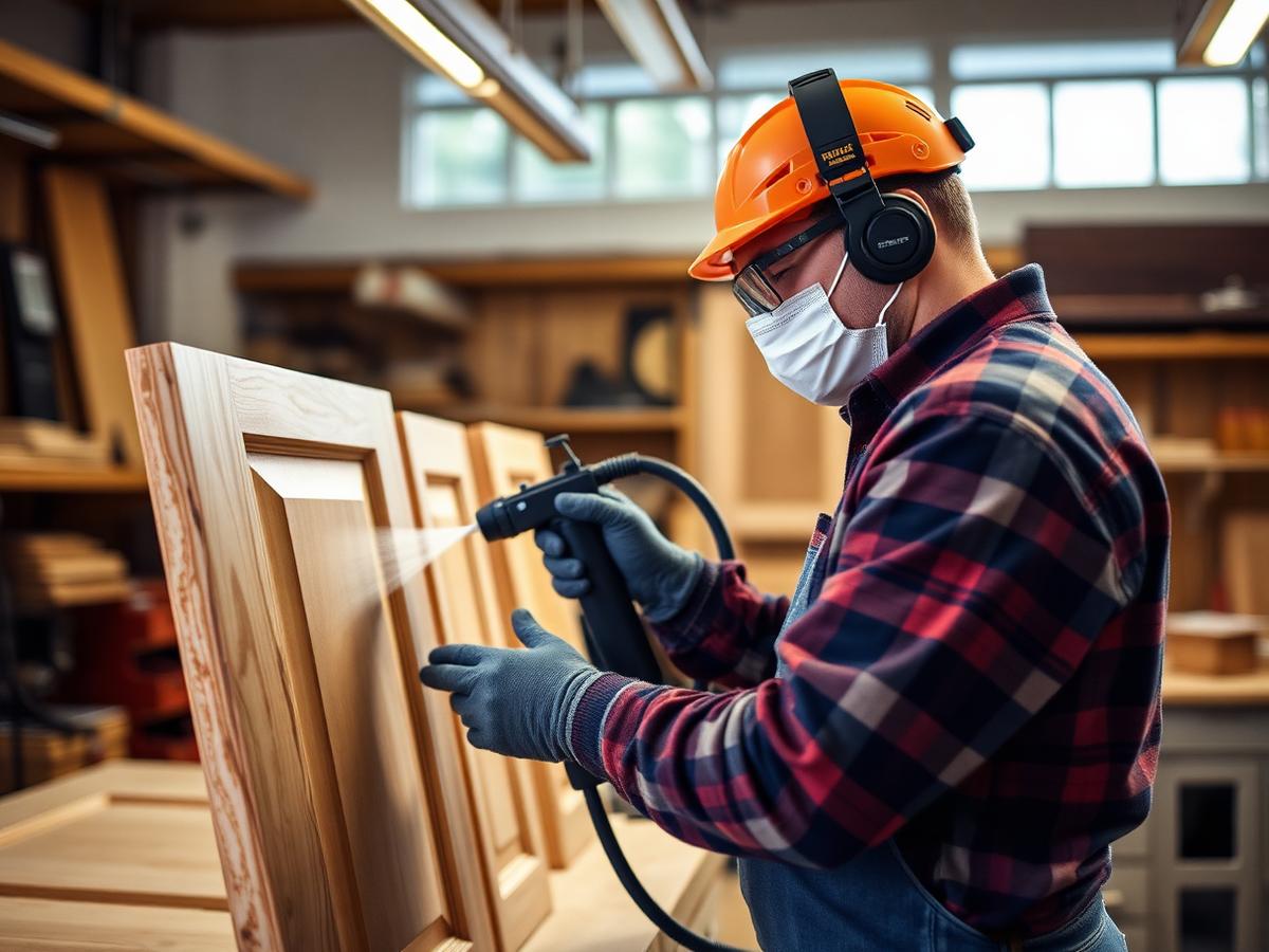 Craftsman spraying cabinet doors